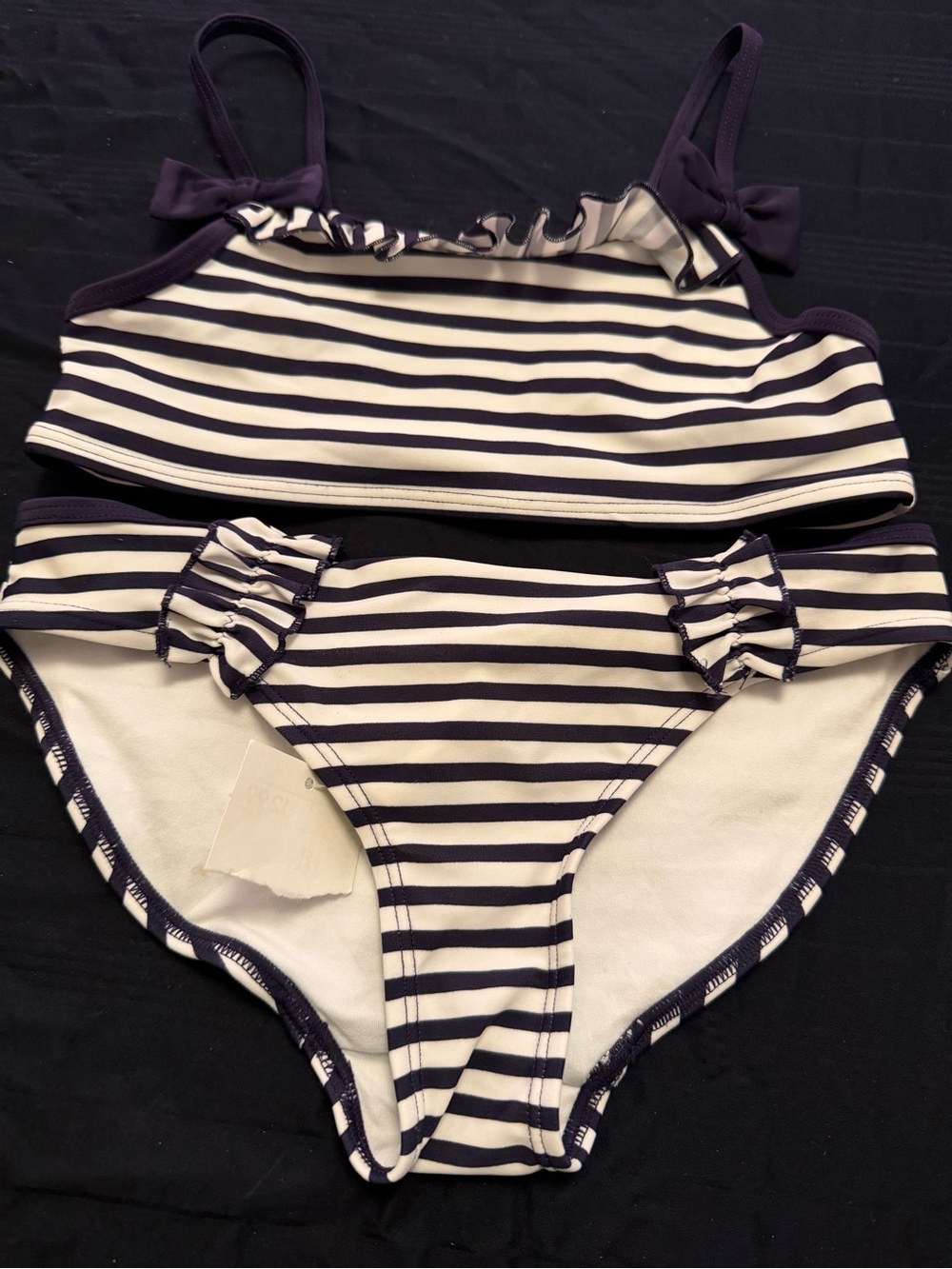 H&M Navy and White Ruffle Bikini Top